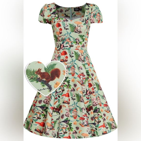 Dolly And Dotty Dresses & Skirts - Dolly & Dotty 1950s Green Forest Mushroom Print Claudia Swing Dress, UK 12/US 8